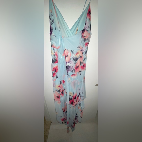 Fashion Nova 2X Maxi blue dress Dazed In Floral Spaghetti Strap cross back - Picture 7 of 9